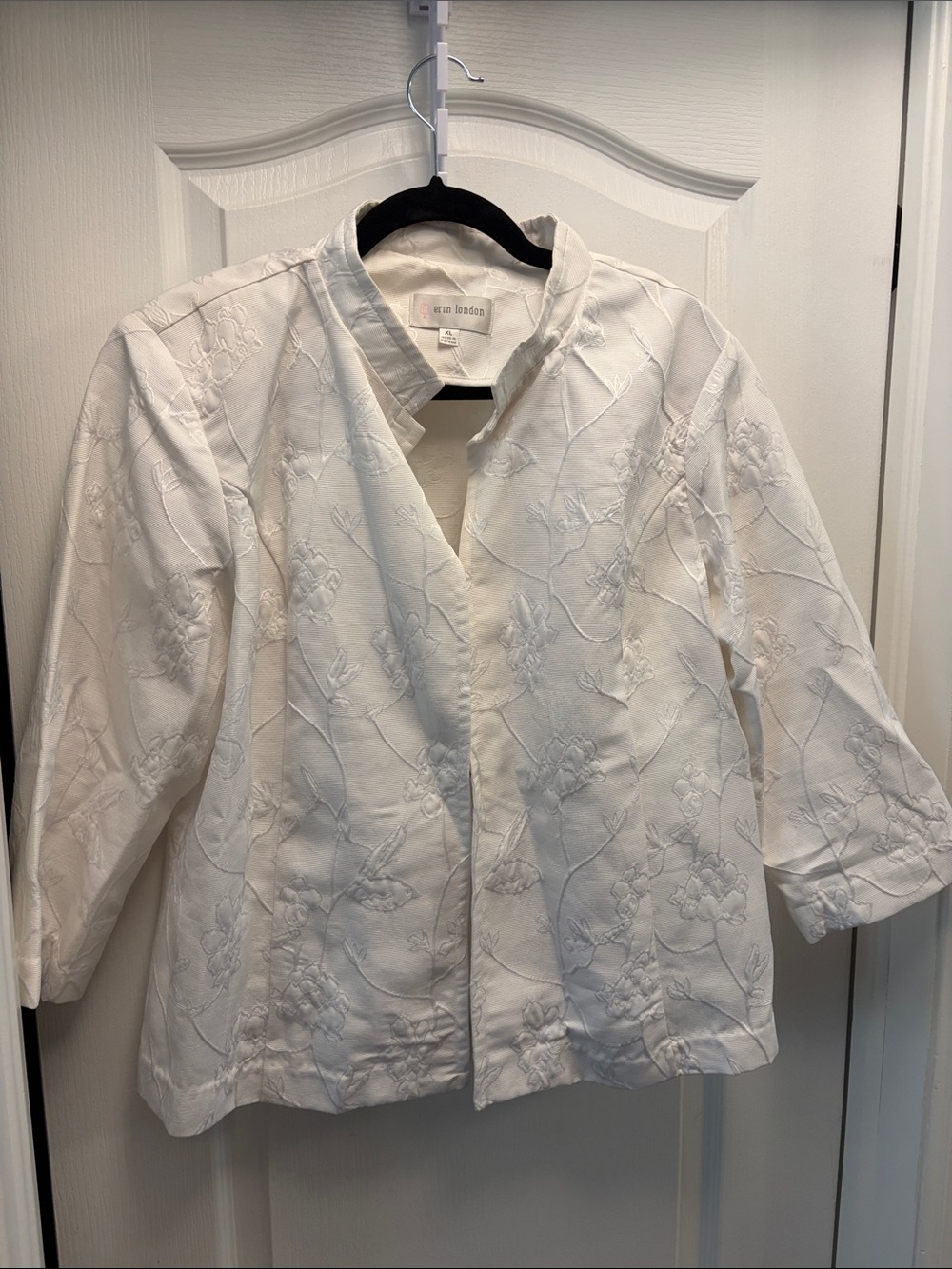 erin london Cream Embroidered Collarless Jacket